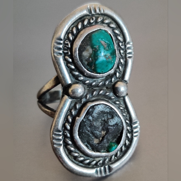 Vintage Navajo NA Ring Sterling Silver Turquoise - Picture 2 of 14